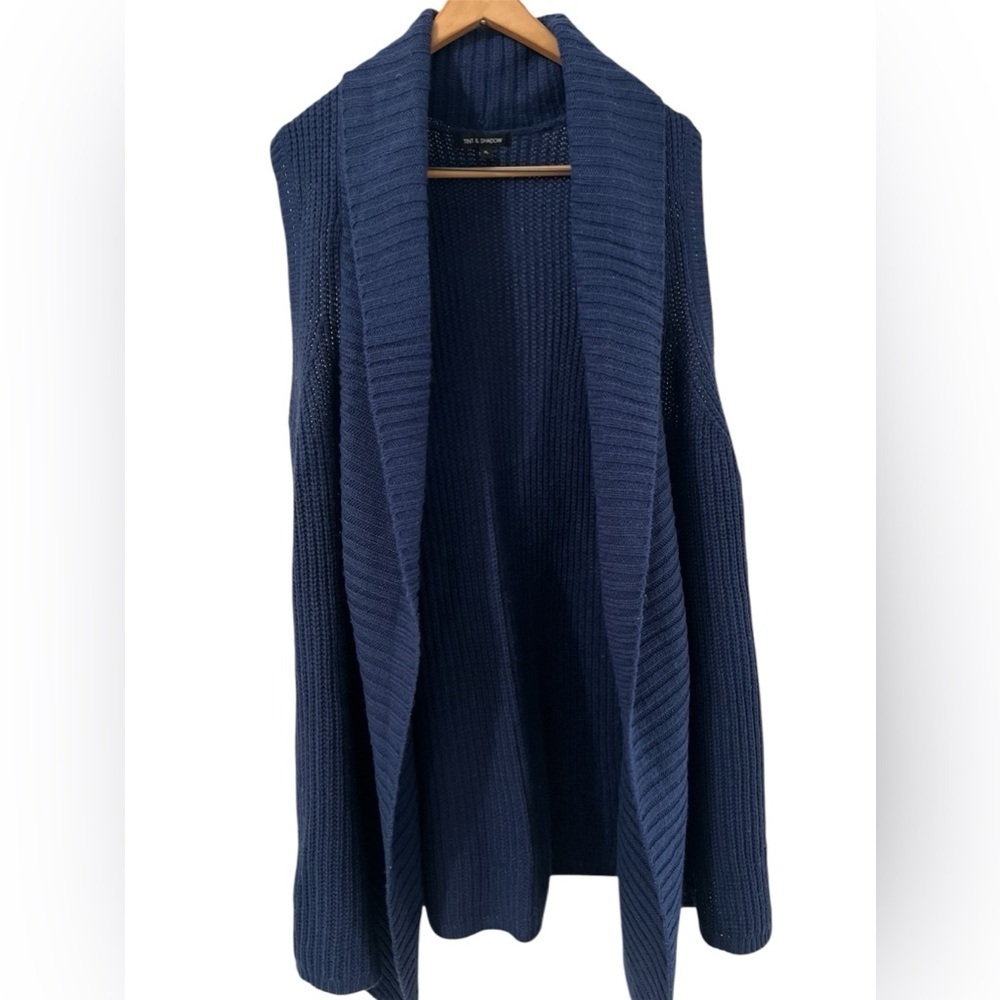 Tint and Shadow Women’s Long Open Front  Sweater Vest Navy Blue Size XL